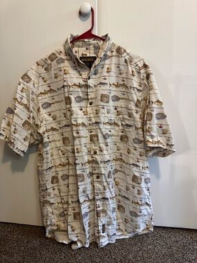 Woolrich Fishing Print Button Down Shirt Fish Trout Outdoor Mens Large
